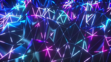 Wall Mural - abstract low polygonal black surface glowing at the edges. seamless loop 4k cg technology motion bac