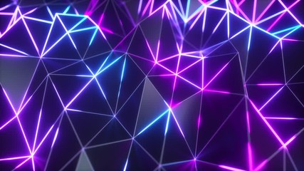 Wall Mural - abstract low polygonal black surface glowing at the edges. seamless loop 4k cg technology motion bac