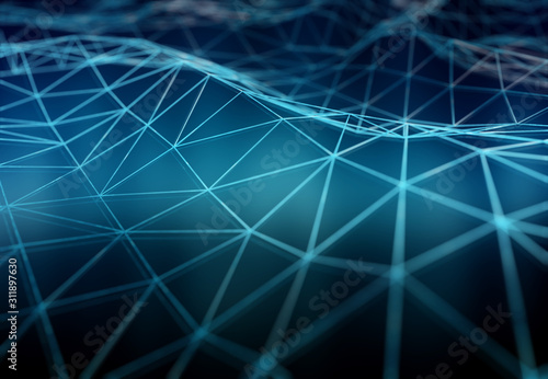 Abstract digital network connection on dark background 3D rendering