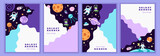 Fototapeta Kosmos - Set of cartoon colorful templates for flyers, banners, covers, posters. Space, planets and stars. Flat vector illustration. Place for your text. Modern design.