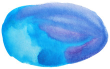 Blue Round Watercolor Stain. On White Background