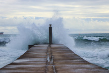 Ig Ocean Wave Hit In A Jetty In A Stormy Day
