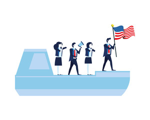 Wall Mural - merchant ship with business people and usa flag