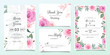 © KeepMakingArt - Elegant wedding invitation card template set with flowers decoration. Roses and leaves botanic illustration for background, save the date, invitation, greeting card, poster vector