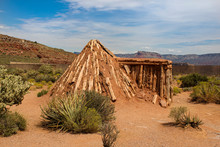 Native American Culture. Indigenous House In Top Of Grand Canyon