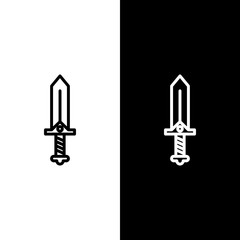 Set line Sword for game icon isolated on black and white background.  Vector Illustration