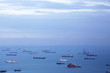 Aerial view of cargo ships in the roadstead. Marine landscape with business or commercial sense.
