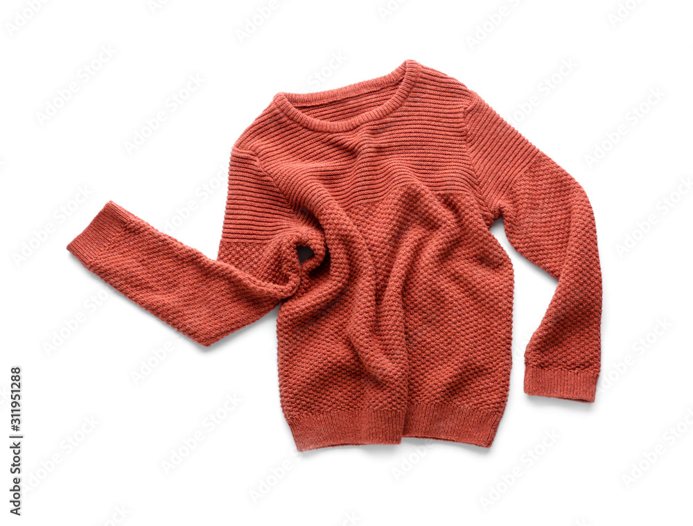 Stylish sweater on white background