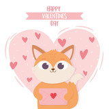 Fototapeta Kwiaty - happy valentines day cute little cat with envelope message love