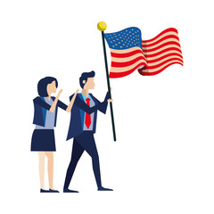 Poster - business couple with united states american flag