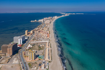 Aerial view of the spit of La Manga. Spain