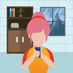 Wall Mural - woman using smartphone avatar character