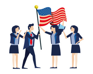 Poster - business people with united states american flag and megaphone