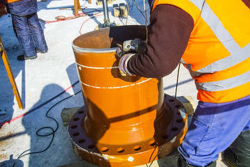 safety at work. welding and installation of the pipeline. indust