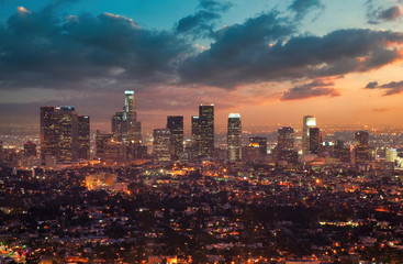 Wall Mural - Los Angeles at Dusk in front of a Dramatic Sunset Sky