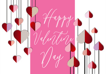 Wall Mural - paper hearts on white background for valentines day card pink and red heart with text happy valentines day - heart pattern abstract texture background seamless