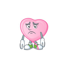 Sticker - Afraid pink love balloon Cartoon character mascot design