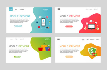 Wall Mural - Material flat design icons set for online payment online. Internet payments, protection money transfer, online bank vector illustration. Landing page template