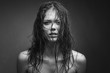 © Max - Expressive black white portrait of a young attractive girl with wet dark hair