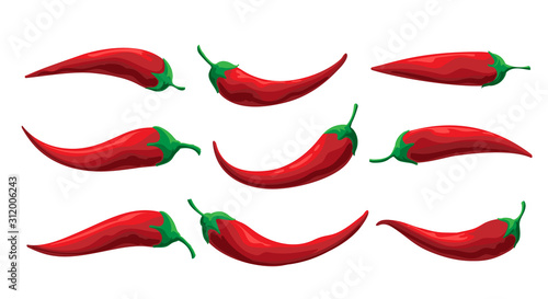 Cuadros en Lienzo Set of Cartoon Chilly Pepper on White Backround