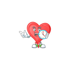 Poster - Happy red love balloon cartoon mascot style with clock