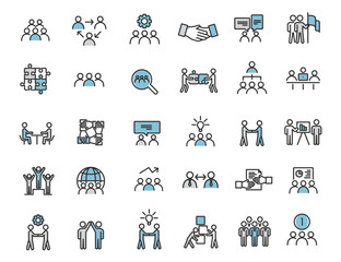 Aufkleber - Set of linear teamwork icons. Communication icons in simple design. Vector illustration