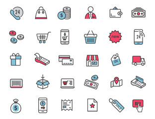 Aufkleber - Set of linear e-commerce icons. Shopping icons in simple design. Vector illustration