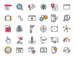 Poster - Set of linear seo icons. Promotion icons in simple design. Vector illustration