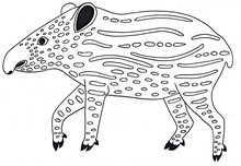 Tapir. Pig With A Trunk From The Jungle. Spirit Animal. Black And White Illustration. Silhouette With Patterns.
