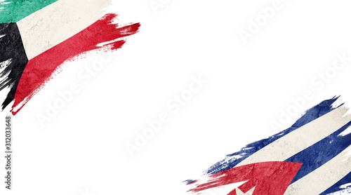 Photo Flags of Kuwait and Cuba on White Background