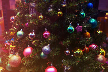 Colorful decorations on the Christmas tree