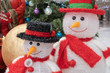 Christmas decorations with snowman, Christmas tree background, Happy New Year and Xmas theme