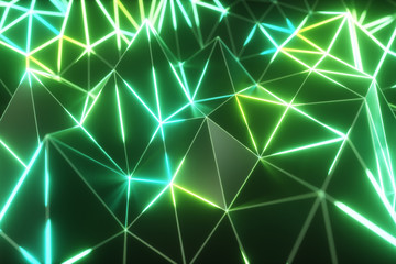Wall Mural - abstract low polygonal black surface glowing at the edges. 3d illustration technology motion backgro