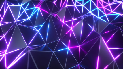 Wall Mural - abstract low polygonal black surface glowing at the edges. 3d illustration technology motion backgro