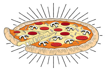 Wall Mural - Pizza (ham, mushroom) - illustration/ clipart