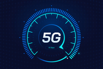 Wall Mural - 5g network wireless technology. digital speed meter concept with 5g icon. high speed internet. neon 