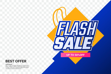 Wall Mural - flash sale promotion banner with text and shopping bag symbol. creative discount label template. geo