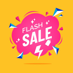 Wall Mural - flash sale banner in flat cartoon style. comic cloud text box. pink speech bubble with explosion eff