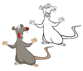Wall Mural - Vector Illustration of a Cute Cartoon Character Rat for you Design and Computer Game. Coloring Book Outline Set