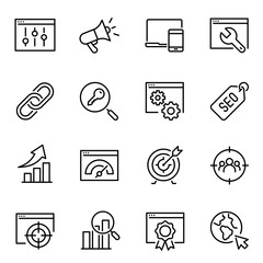 Search engine optimization thin line icons set