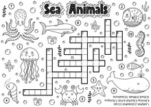 Black And White Crossword With Sea Animals For Coloring