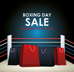 Poster - Boxing day dale colorful design with shopping bags on boxing ring background