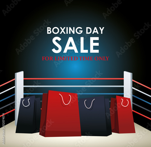 Boxing Day Dale Colorful Design With Shopping Bags On Boxing Ring Background Kaufen Sie Diese Vektorgrafik Und Finden Sie Ahnliche Vektorgrafiken Auf Adobe Stock Adobe Stock
