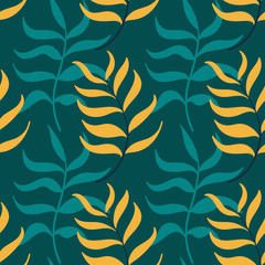 Fototapete - Exotic plants vector flat seamless pattern. Botanical background.