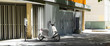 © ekostsov - Electric Scooter With Electric Charger On Cityscape Background. Eco Alternative Transport. 3d rendering.