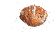 Delicios Bread With Crumbs On White Background