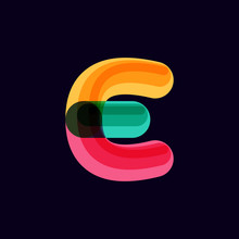 E Letter Vivid Logo With Overlapping Lines On Black Background.