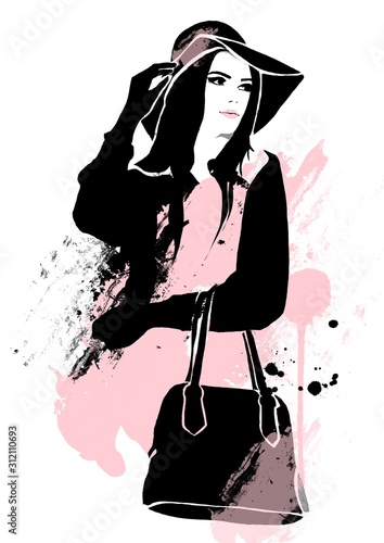 Fashion woman portrait painting watercolor