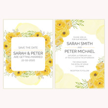 Wedding Invitation Template With Watercolor Yellow Flower