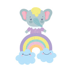 Canvas Print - baby shower cute elephant on rainbow with clouds